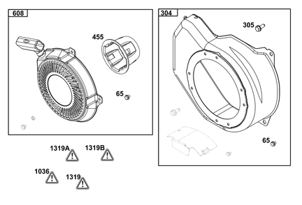 Blower Housing Group Diagram and Parts List for 15T232-1850-F1 100000 - 19Z999 Briggs and Stratton Engine